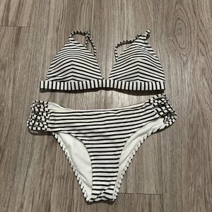 Hollister Black and White Striped Bikini Set